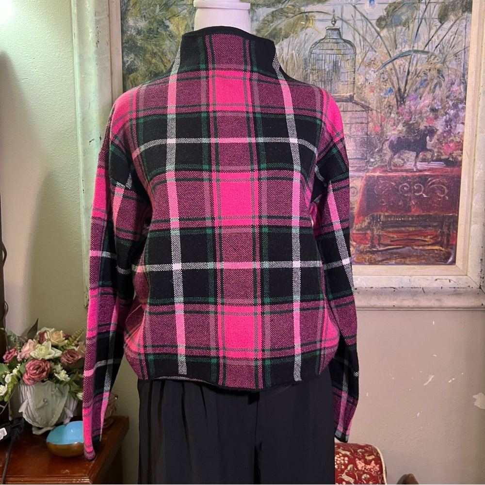 Last Chance - Nicole Miller Pink Plaid Turtleneck Sweater